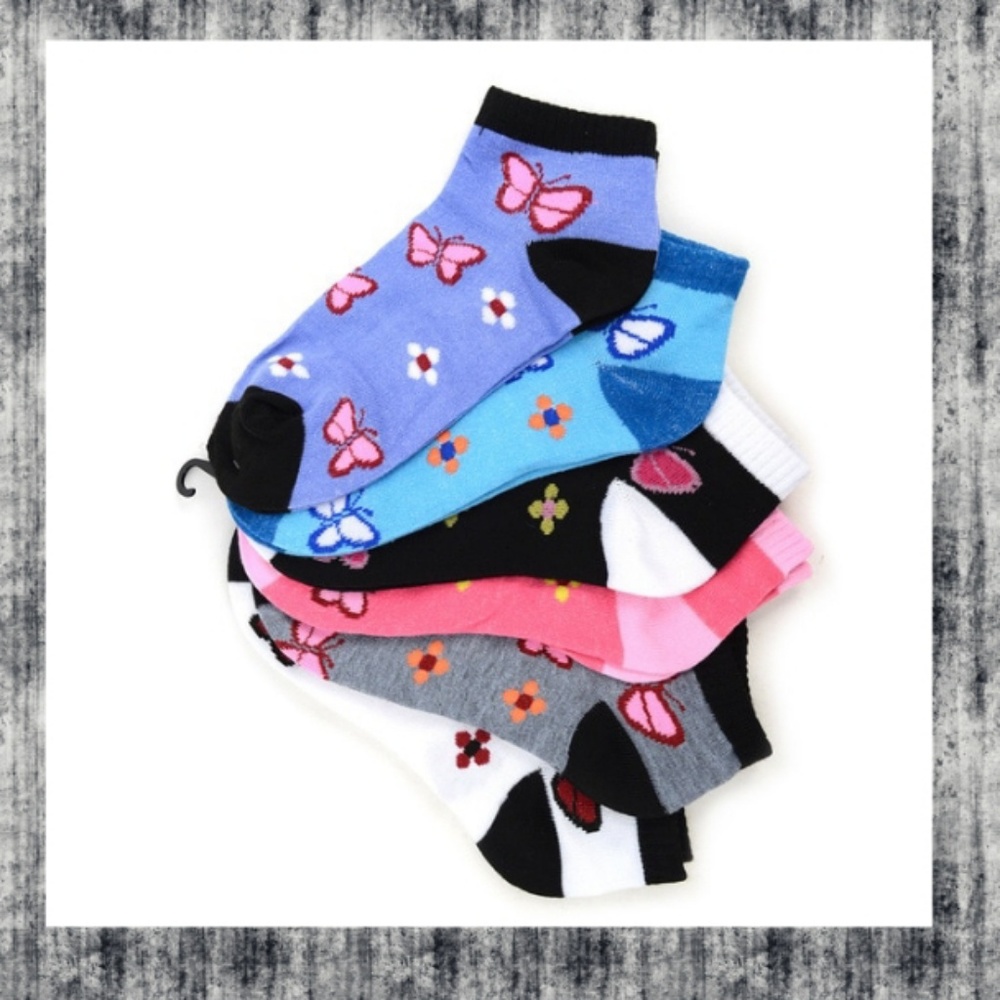 LAST PK 🦋 BUTTERFLY 6 pr low cut ankle socks - Picture 8 of 8